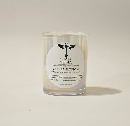 Vela artesanal de vainilla en frasco que vidrio