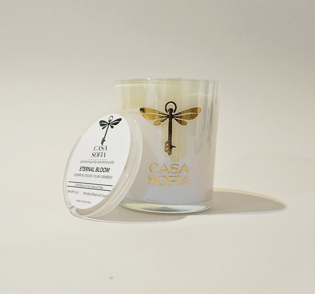 vela artesanal-eternal bloom-cherry blossom-plum-bamboo en envase reciclable