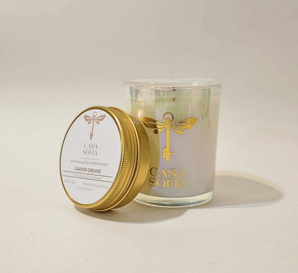 Vela artesanal de Gardenia en frasco de vidrio reciclable