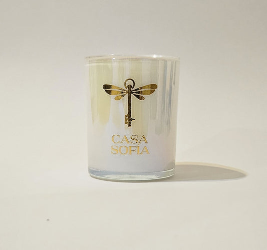 vela artesanal-sweet heart-rose-amaretto-vanilla en frasco de cristal reciclable