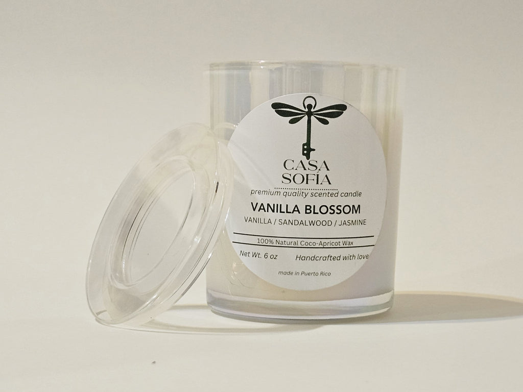 Vela artesanal de vainilla en frasco que vidrio
